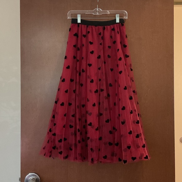 Francesca's Collections Dresses & Skirts - Francesca's Collections Red Skirt with Black Heart Pattern